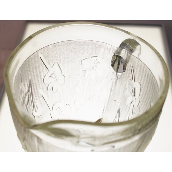 Vtg 50s Jeanette Glass Iris Herringbone Clear Glass Pitcher 2 quart Depression - Picture 6 of 10